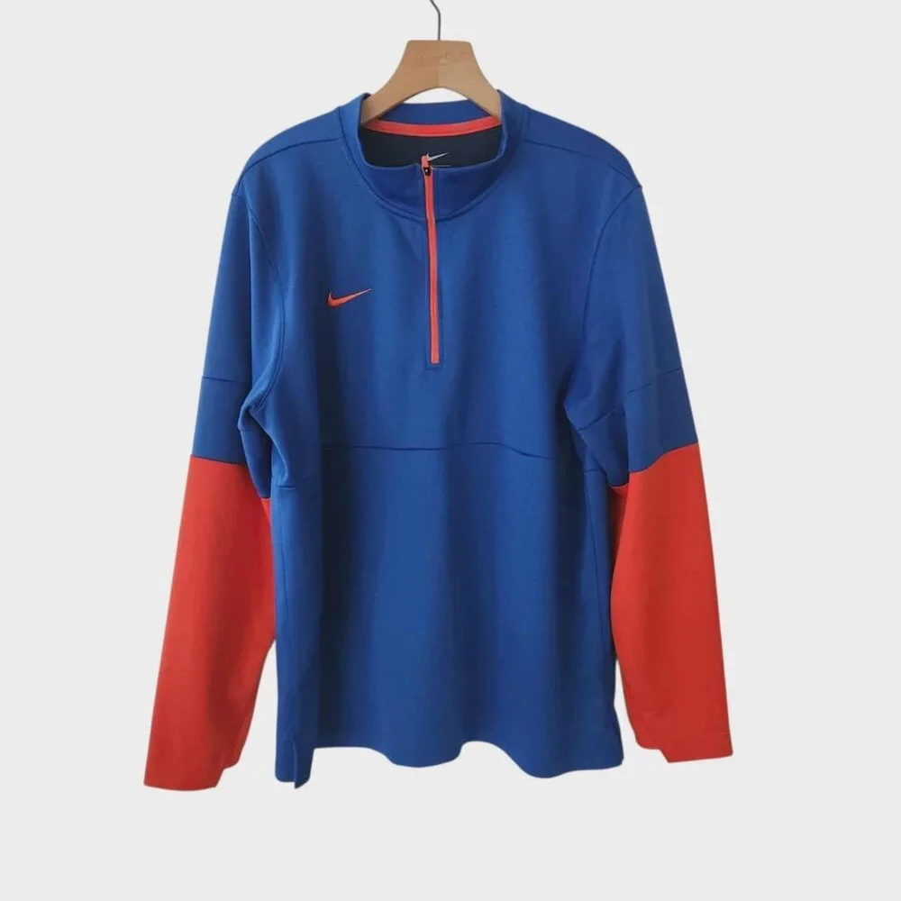 Nike Therma Football Sideline 1/2 Zip Pullover Royal Blue‎ Orange Mens Large NEW